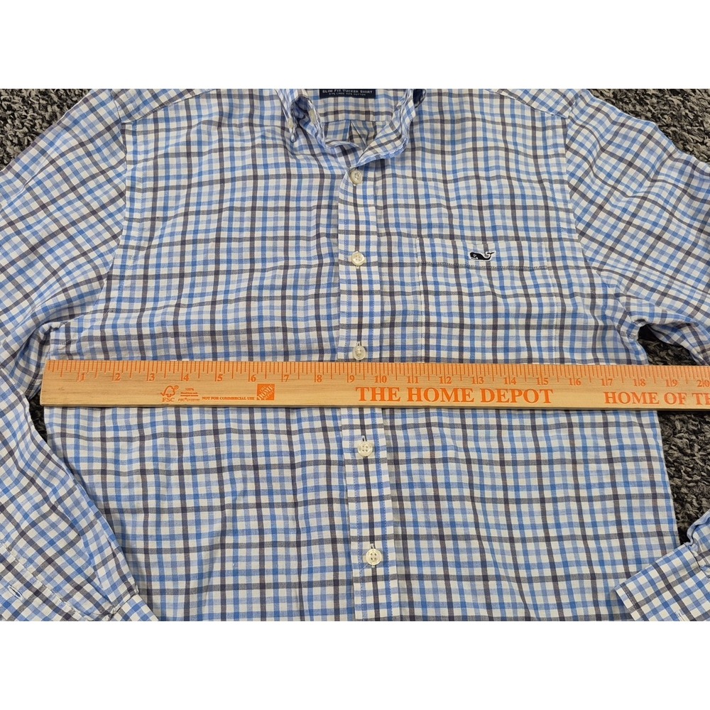 Vineyard Vines Slim Fit Tucker Shirt Plaid‎ Blue Linen Cotton Long Sleeve Small - Picture 5 of 7